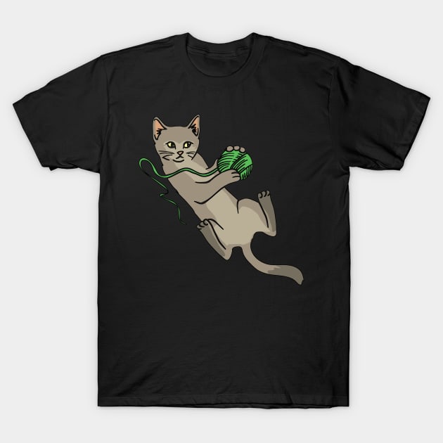 A cute cat playing with a green woolball T-Shirt by theanimaldude